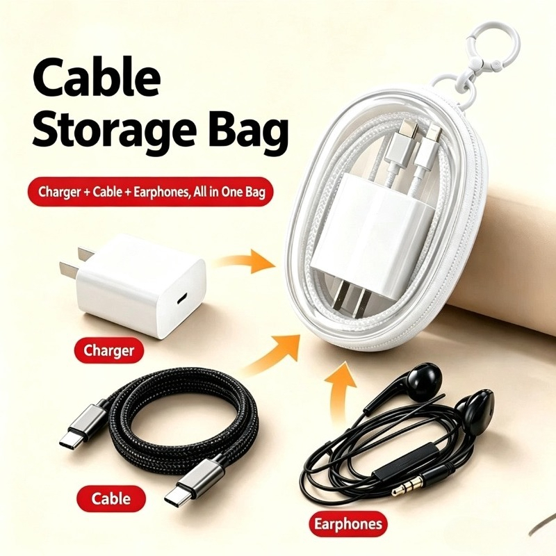 Cable Organizer Travel - Draagbare, waterdichte opbergtas voor datakabels, transparant