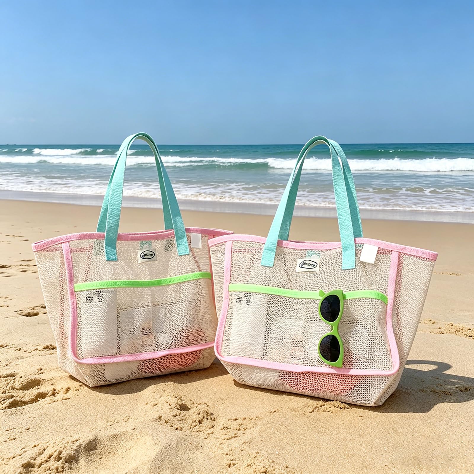 Travel Accessories And Bags - Strandtassen voor dames Kleurrijke opvouwbare netzandtas